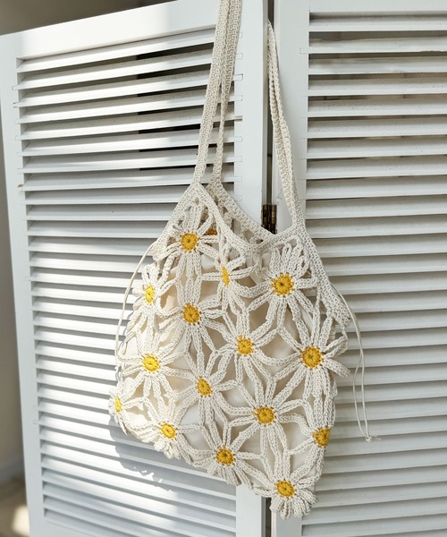 NOLITA LABORATORY（ノリータラボラトリー）の「【 NOLITA / ノリータ 】カギ編み デイジー 花 モチーフ 透け編み 巾着 ショルダーバッグ クロシェア編み バッグ（ショルダーバッグ・レディース・アイボリー/ブラウン・FREE）」の14枚目の写真