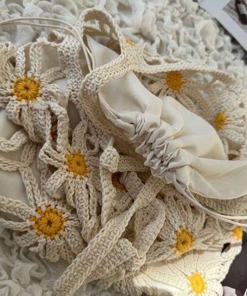 NOLITA LABORATORY（ノリータラボラトリー）の「【 NOLITA / ノリータ 】カギ編み デイジー 花 モチーフ 透け編み 巾着 ショルダーバッグ クロシェア編み バッグ（ショルダーバッグ・レディース・アイボリー/ブラウン・FREE）」の16枚目の写真