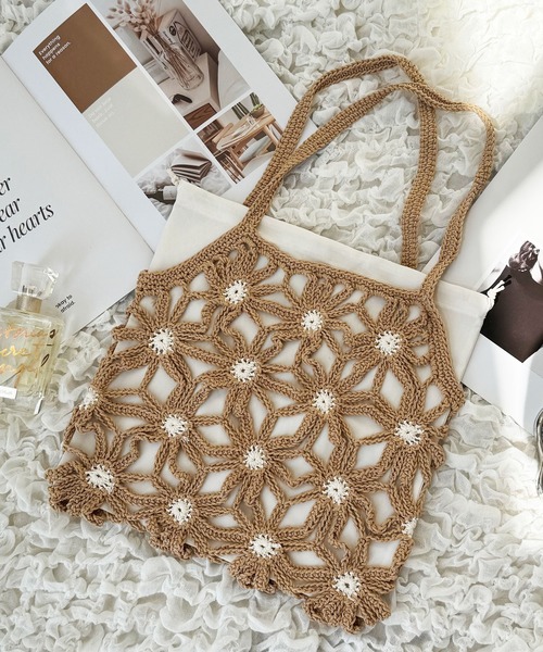NOLITA LABORATORY（ノリータラボラトリー）の「【 NOLITA / ノリータ 】カギ編み デイジー 花 モチーフ 透け編み 巾着 ショルダーバッグ クロシェア編み バッグ（ショルダーバッグ・レディース・アイボリー/ブラウン・FREE）」の17枚目の写真
