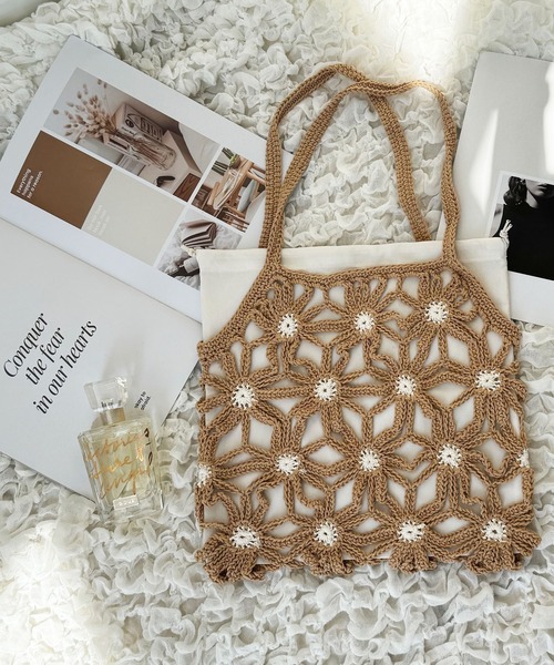 NOLITA LABORATORY（ノリータラボラトリー）の「【 NOLITA / ノリータ 】カギ編み デイジー 花 モチーフ 透け編み 巾着 ショルダーバッグ クロシェア編み バッグ（ショルダーバッグ・レディース・アイボリー/ブラウン・FREE）」の18枚目の写真