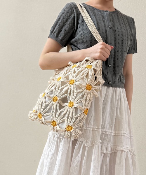 NOLITA LABORATORY（ノリータラボラトリー）の「【 NOLITA / ノリータ 】カギ編み デイジー 花 モチーフ 透け編み 巾着 ショルダーバッグ クロシェア編み バッグ（ショルダーバッグ・レディース・アイボリー/ブラウン・FREE）」の19枚目の写真