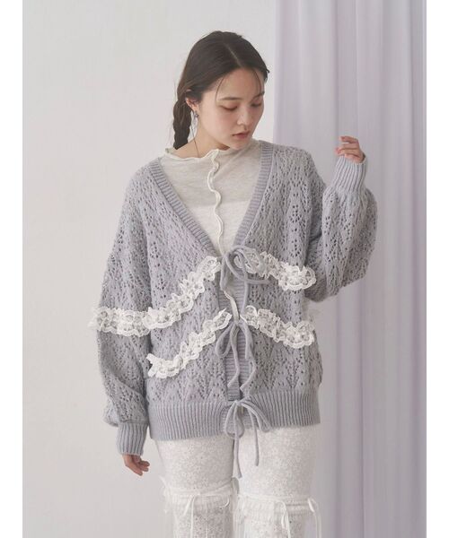 透かし編みフリルニットカーディガン（カーディガン/ボレロ
