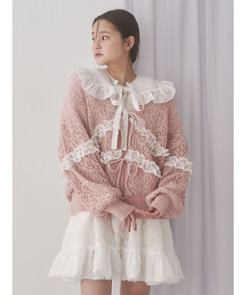 merry jenny（メリージェニー）の「透かし編みフリルニットカーディガン（カーディガン/ボレロ・レディース・ブルー/ピンク/ベージュ・FREE）」の20枚目の写真