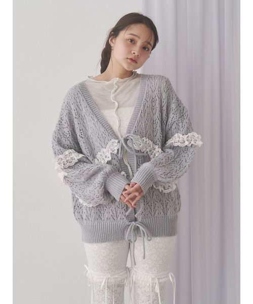 透かし編みフリルニットカーディガン（カーディガン/ボレロ）｜merry