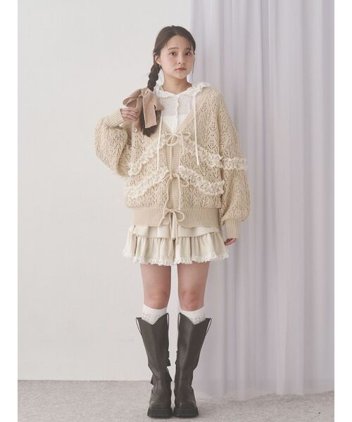 merry jenny（メリージェニー）の「透かし編みフリルニットカーディガン（カーディガン/ボレロ・レディース・ブルー/ピンク/ベージュ・FREE）」の6枚目の写真