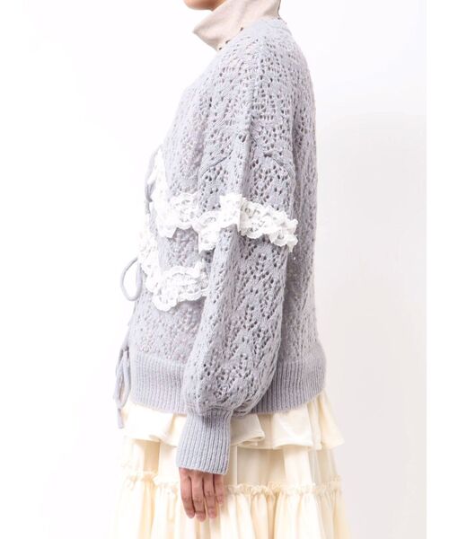 merry jenny（メリージェニー）の「透かし編みフリルニットカーディガン（カーディガン/ボレロ・レディース・ブルー/ピンク/ベージュ・FREE）」の8枚目の写真