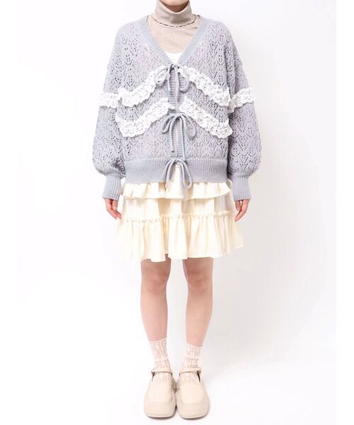 透かし編みフリルニットカーディガン（カーディガン/ボレロ）｜merry