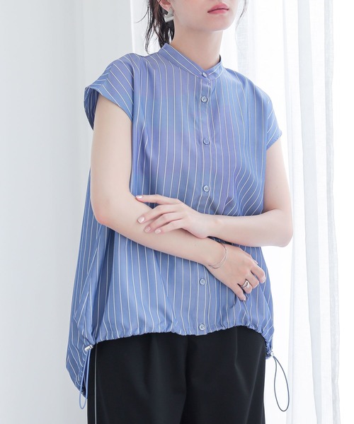 n'OrLABEL(ノアールレーベル)の「裾ドロストストライプシャツ(シャツ/ブラウス・レディース・グレー/ブルー/オフホワイト・2/1)」の3枚目の写真