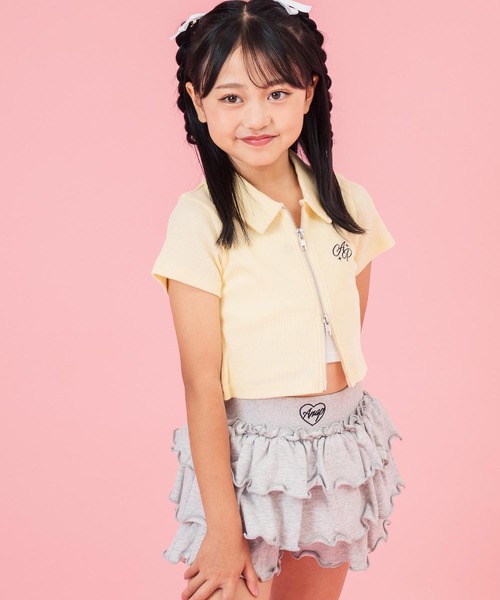 ANAP kids(アナップキッズ)の「ダブルジップリブトップス(ジュニアお揃い)(Tシャツ/カットソー・キッズ・ブラック/ラベンダー/ライトグレー/ライトイエロー・110cm/130cm/120cm)」の4枚目の写真