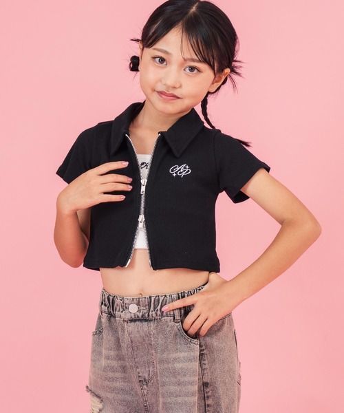 セール】ダブルジップリブトップス(ジュニアお揃い)（Tシャツ
