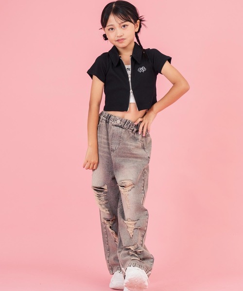 ANAP kids(アナップキッズ)の「ダブルジップリブトップス(ジュニアお揃い)(Tシャツ/カットソー・キッズ・ブラック/ラベンダー/ライトグレー/ライトイエロー・110cm/130cm/120cm)」の6枚目の写真