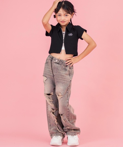 ANAP kids(アナップキッズ)の「ダブルジップリブトップス(ジュニアお揃い)(Tシャツ/カットソー・キッズ・ブラック/ラベンダー/ライトグレー/ライトイエロー・110cm/130cm/120cm)」の7枚目の写真