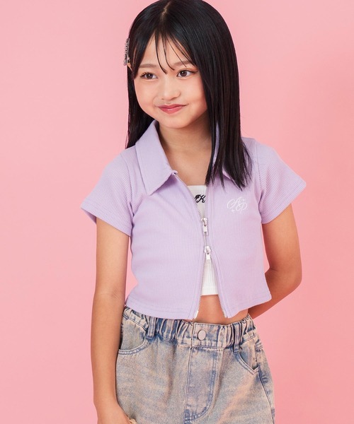 ANAP kids(アナップキッズ)の「ダブルジップリブトップス(ジュニアお揃い)(Tシャツ/カットソー・キッズ・ブラック/ラベンダー/ライトグレー/ライトイエロー・110cm/130cm/120cm)」の11枚目の写真