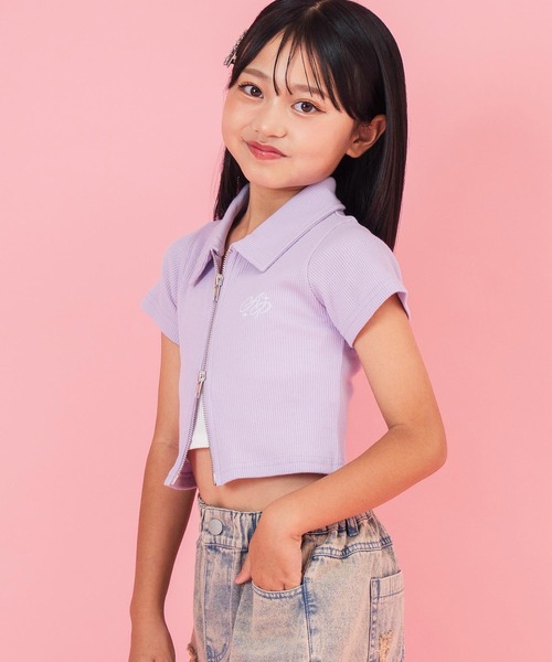 ANAP kids(アナップキッズ)の「ダブルジップリブトップス(ジュニアお揃い)(Tシャツ/カットソー・キッズ・ブラック/ラベンダー/ライトグレー/ライトイエロー・110cm/130cm/120cm)」の12枚目の写真
