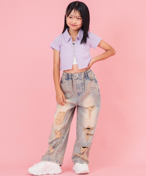 ANAP kids(アナップキッズ)の「ダブルジップリブトップス(ジュニアお揃い)(Tシャツ/カットソー・キッズ・ブラック/ラベンダー/ライトグレー/ライトイエロー・110cm/130cm/120cm)」の14枚目の写真