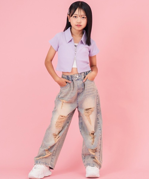 ANAP kids(アナップキッズ)の「ダブルジップリブトップス(ジュニアお揃い)(Tシャツ/カットソー・キッズ・ブラック/ラベンダー/ライトグレー/ライトイエロー・110cm/130cm/120cm)」の15枚目の写真