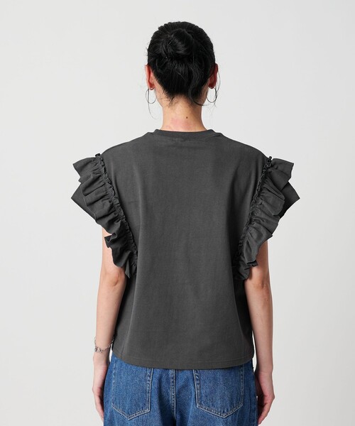 ユナイテッドアローズ　コットンフレアショートスリーブ　カットソー　ブラック コットンフリル ショートスリーブカットソー（Tシャツ