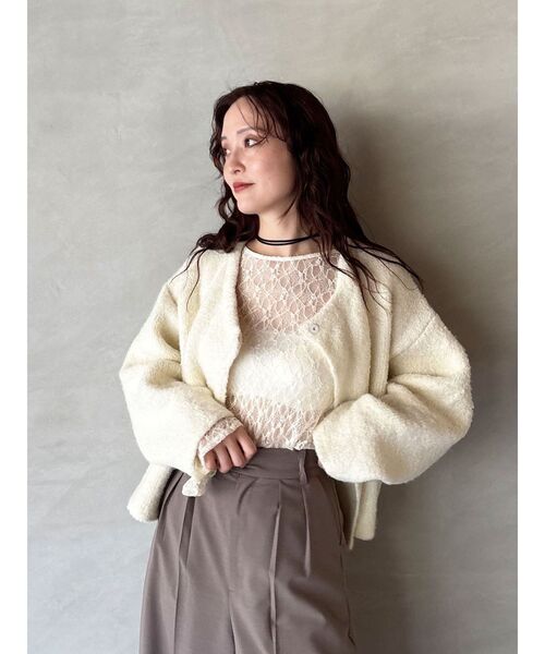 LAGUNAMOON（ラグナムーン）の「セッケツニットボアブルゾン（カーディガン/ボレロ・レディース・アイボリー/ブルー/ブラウン・FREE）」の9枚目の写真