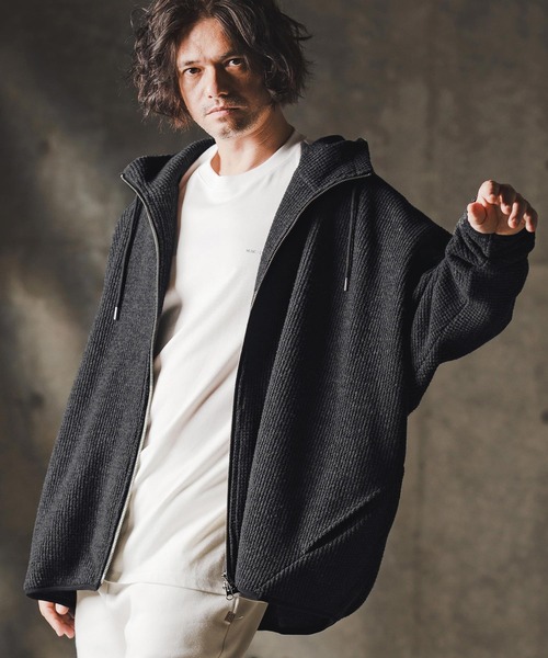 GLIMCLAP(グリムクラップ)の「mpa3856-Zip-up hoodie-Soft brushed waffle fabric- ジップアップパーカー(パーカー・メンズ・キナリ/ダークベージュ/ブラック・S/M/L)」の1枚目の写真