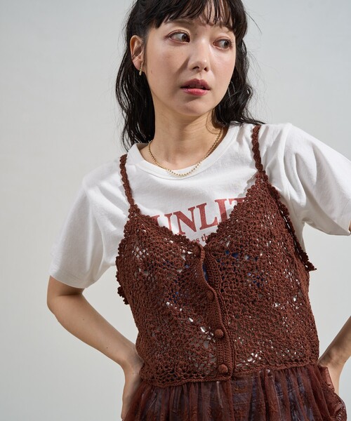 FREAK'S STORE（フリークスストア）の「かぎ針ドッキングレース キャミソール ビスチェ/クロシェレース キャミソール（キャミソール・レディース・ブラック/オフホワイト/ブラウン・ﾌﾘ-）」の8枚目の写真