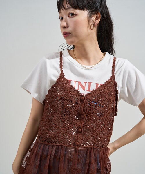 FREAK'S STORE（フリークスストア）の「かぎ針ドッキングレース キャミソール ビスチェ/クロシェレース キャミソール（キャミソール・レディース・ブラック/オフホワイト/ブラウン・ﾌﾘ-）」の10枚目の写真