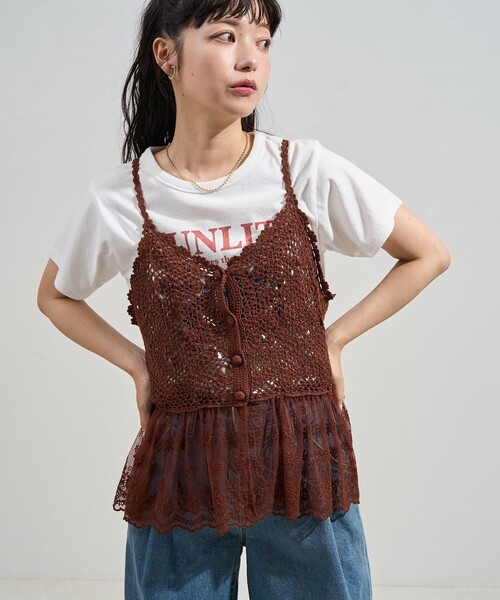 FREAK'S STORE（フリークスストア）の「かぎ針ドッキングレース キャミソール ビスチェ/クロシェレース キャミソール（キャミソール・レディース・ブラック/オフホワイト/ブラウン・ﾌﾘ-）」の11枚目の写真