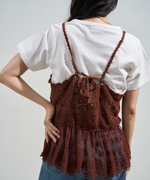 FREAK'S STORE（フリークスストア）の「かぎ針ドッキングレース キャミソール ビスチェ/クロシェレース キャミソール（キャミソール・レディース・ブラック/オフホワイト/ブラウン・ﾌﾘ-）」の12枚目の写真