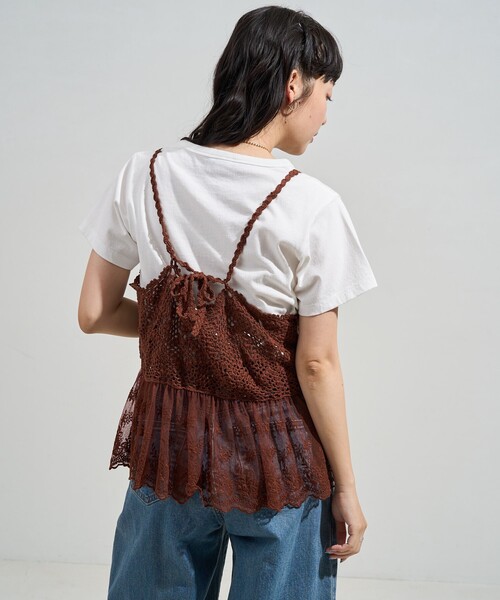 FREAK'S STORE（フリークスストア）の「かぎ針ドッキングレース キャミソール ビスチェ/クロシェレース キャミソール（キャミソール・レディース・ブラック/オフホワイト/ブラウン・ﾌﾘ-）」の13枚目の写真