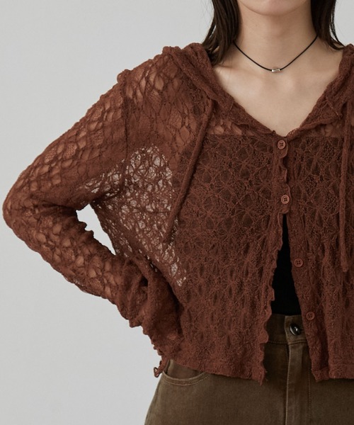 nui nullu（ヌイヌル）の「【nui nullu】ショート丈メローレースシアーパーカー（パーカー・レディース・ブラック/ブラウン/ホワイト・FREE）」の3枚目の写真