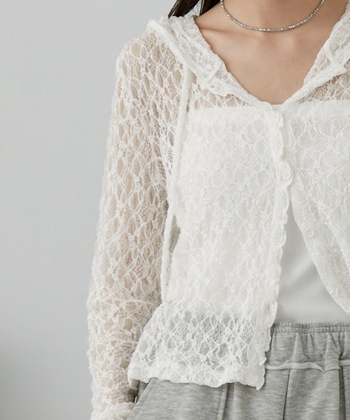 nui nullu（ヌイヌル）の「【nui nullu】ショート丈メローレースシアーパーカー（パーカー・レディース・ブラック/ブラウン/ホワイト・FREE）」の8枚目の写真