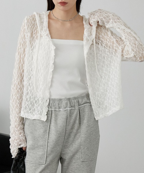 nui nullu（ヌイヌル）の「【nui nullu】ショート丈メローレースシアーパーカー（パーカー・レディース・ブラック/ブラウン/ホワイト・FREE）」の10枚目の写真