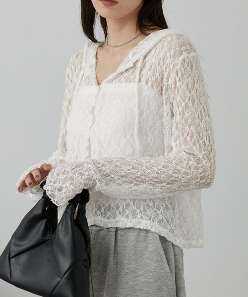 nui nullu（ヌイヌル）の「【nui nullu】ショート丈メローレースシアーパーカー（パーカー・レディース・ブラック/ブラウン/ホワイト・FREE）」の11枚目の写真