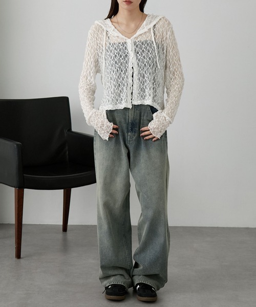 nui nullu（ヌイヌル）の「【nui nullu】ショート丈メローレースシアーパーカー（パーカー・レディース・ブラック/ブラウン/ホワイト・FREE）」の17枚目の写真