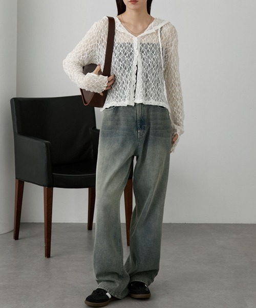 nui nullu（ヌイヌル）の「【nui nullu】ショート丈メローレースシアーパーカー（パーカー・レディース・ブラック/ブラウン/ホワイト・FREE）」の18枚目の写真