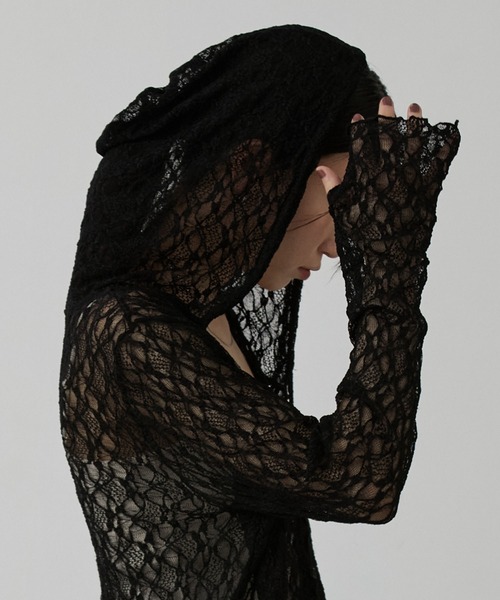 nui nullu（ヌイヌル）の「【nui nullu】ショート丈メローレースシアーパーカー（パーカー・レディース・ブラック/ブラウン/ホワイト・FREE）」の19枚目の写真