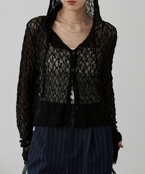 nui nullu（ヌイヌル）の「【nui nullu】ショート丈メローレースシアーパーカー（パーカー・レディース・ブラック/ブラウン/ホワイト・FREE）」の21枚目の写真