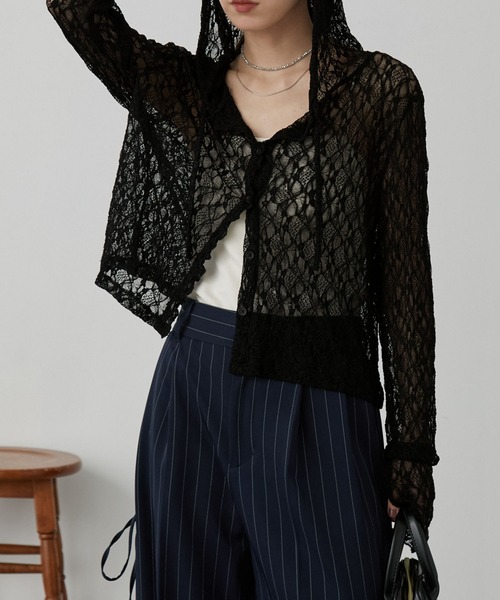 nui nullu（ヌイヌル）の「【nui nullu】ショート丈メローレースシアーパーカー（パーカー・レディース・ブラック/ブラウン/ホワイト・FREE）」の22枚目の写真