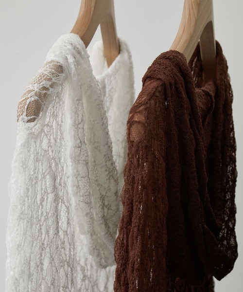 nui nullu（ヌイヌル）の「【nui nullu】ショート丈メローレースシアーパーカー（パーカー・レディース・ブラック/ブラウン/ホワイト・FREE）」の5枚目の写真