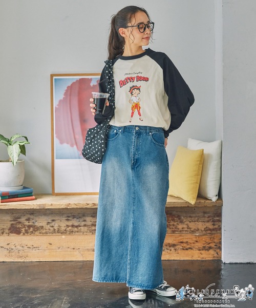 BETTY BOOP（ベティ・ブープ）の「【BettyBoop(TM)】ベティー ブープ(TM) 別注  ヴィンテージプリント オーバーサイズ ラグラン長袖Tシャツ（Tシャツ/カットソー・レディース・ブラック/ネイビー・FREE）」の11枚目の写真