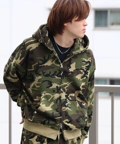 ブランド古着】裏地サーマル ホースシュープリント迷彩総柄ジップ