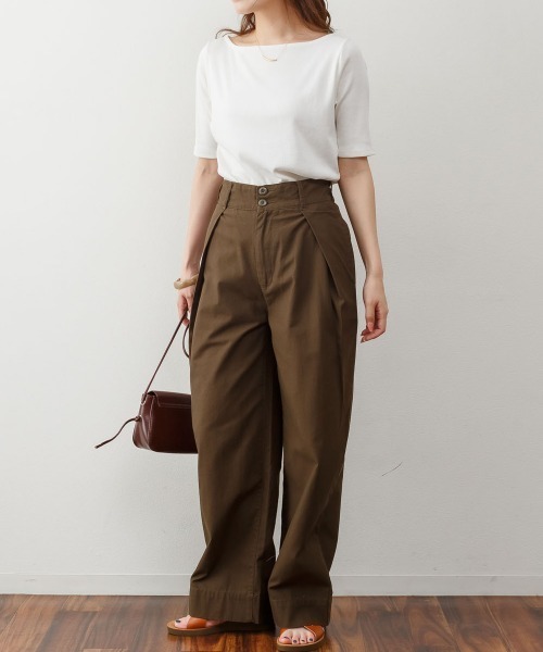 RCD(アールシーディー)の「ボートネック5分袖コットンリブTシャツ(Tシャツ/カットソー・レディース・ブラック/オフホワイト/ベージュ・LL/L/M)」の11枚目の写真