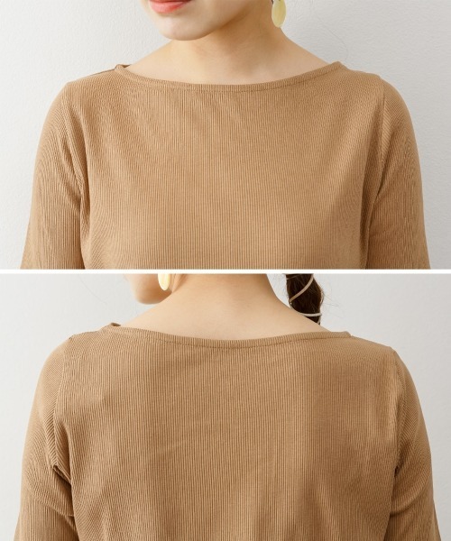 RCD(アールシーディー)の「ボートネック5分袖コットンリブTシャツ(Tシャツ/カットソー・レディース・ブラック/オフホワイト/ベージュ・LL/L/M)」の14枚目の写真