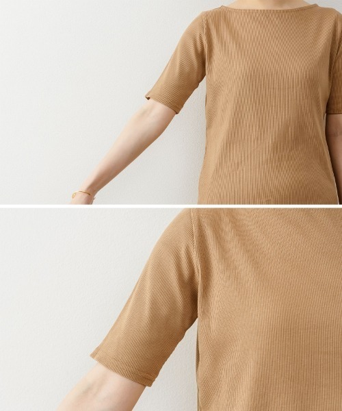 RCD(アールシーディー)の「ボートネック5分袖コットンリブTシャツ(Tシャツ/カットソー・レディース・ブラック/オフホワイト/ベージュ・LL/L/M)」の15枚目の写真