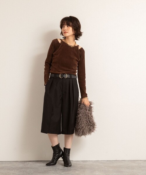 NOLLEY’S（ノーリーズ）の「【MAQWEL/マクウェル】ウォッシャブルバミューダパンツ（その他パンツ・レディース・ダークブラウン/ブラック・36/38）」の6枚目の写真