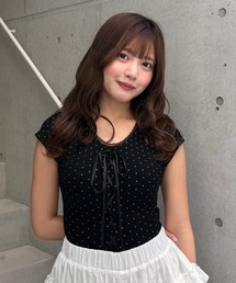 レースアップドットTシャツ