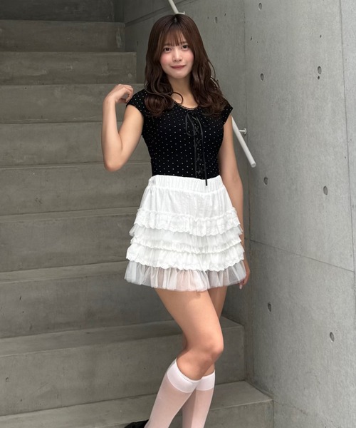 Lae（レイ）の「レースアップドットTシャツ（Tシャツ/カットソー・レディース・ブラック・SMALL）」の4枚目の写真