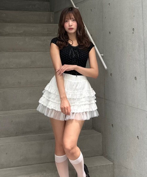 Lae（レイ）の「レースアップドットTシャツ（Tシャツ/カットソー・レディース・ブラック・SMALL）」の5枚目の写真
