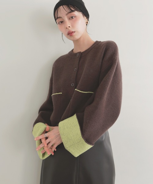 LIAN（リアン）の「アルパカタッチバイカラーカーディガン（カーディガン/ボレロ・レディース・チャコールグレー/ブラック/アイボリー/ブラウン・FREE）」の4枚目の写真