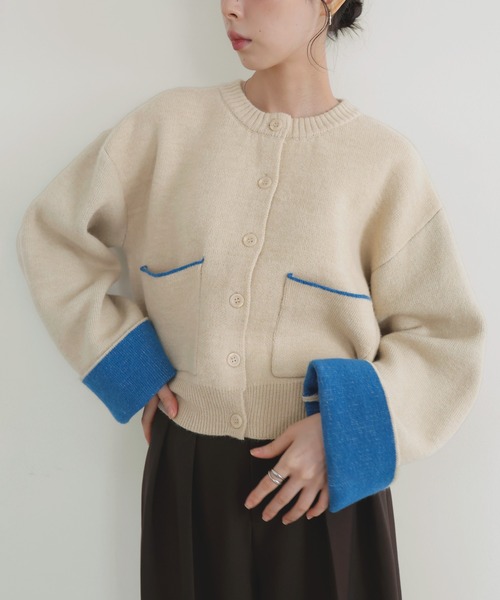 セール】アルパカタッチバイカラーカーディガン（カーディガン/ボレロ