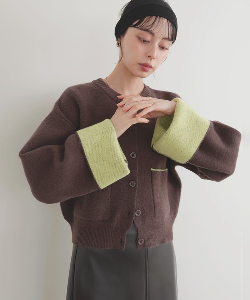 LIAN（リアン）の「アルパカタッチバイカラーカーディガン（カーディガン/ボレロ・レディース・チャコールグレー/ブラック/アイボリー/ブラウン・FREE）」の5枚目の写真